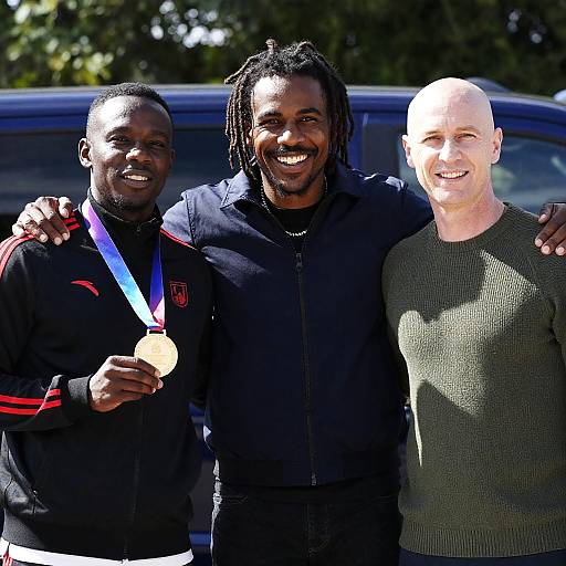 Joyful Moment Among Three Friends Outdoors