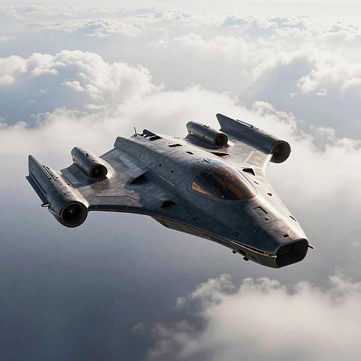 Futuristic Spaceship in Cloudy Sky