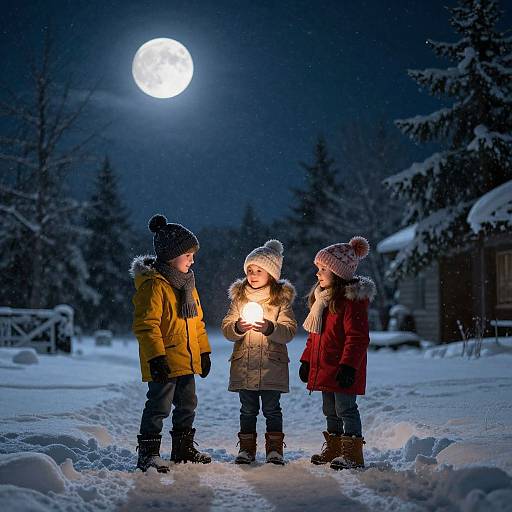 Moonlit Imagination on Snowy Night