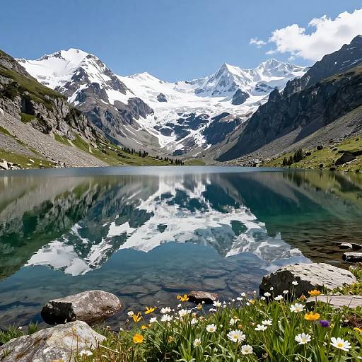 Serene Alpine Lake with Wildflowers