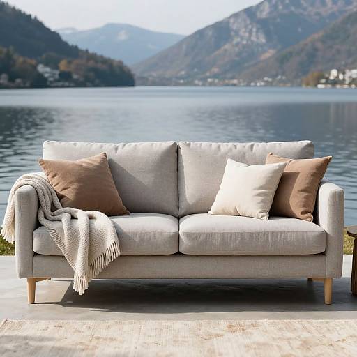 Cozy Nordic Sofa by Serene Lake
