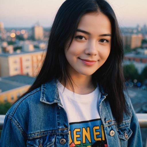 Teenage Girl in Denim Jacket at Sunset