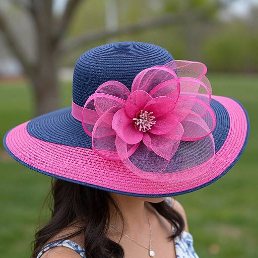Elegant Navy and Pink Derby Hat