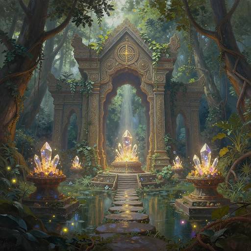 Cinematic Oil Painting of Enchanted Ruins