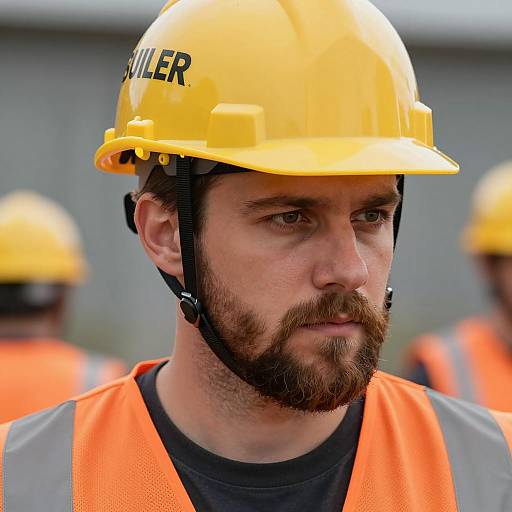 Construction Worker with Yellow Hard Hat and Orange Safety Vest
