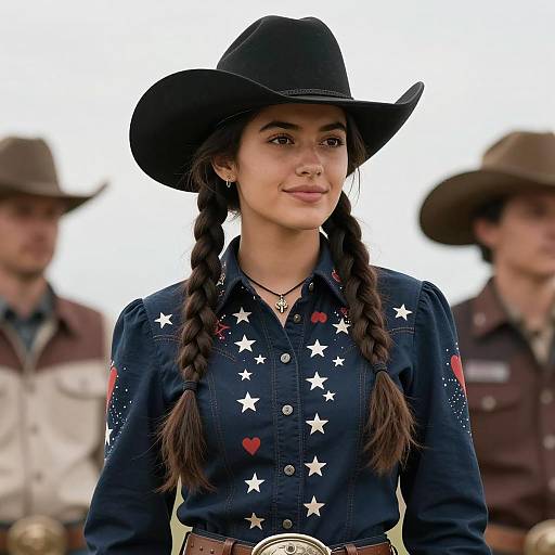 Cowgirl in Star and Heart Patterned Dress