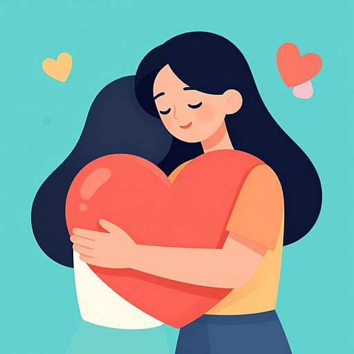 Young Woman Embracing Big Heart