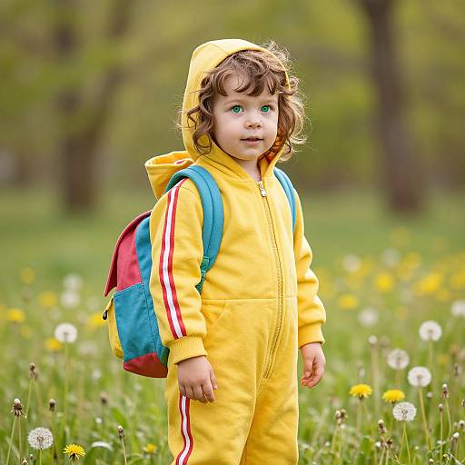Child in Yellow Jumpsuit in Meadow