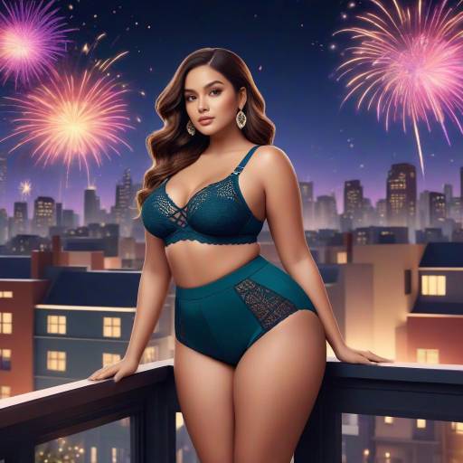 Woman in Lace Lingerie on Balcony at Night