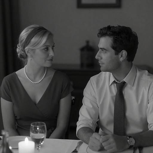 Black and White Portrait of Couple at Dinner Table