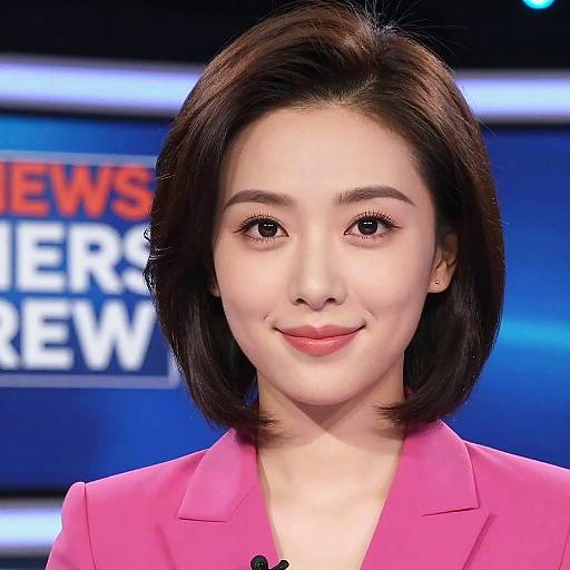 Female News Anchor in Pink Blouse