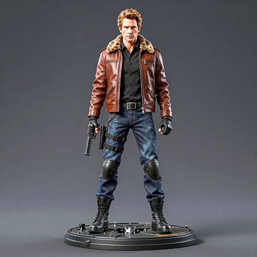 Realistic Male Figure with Leather Jacket and Handgun