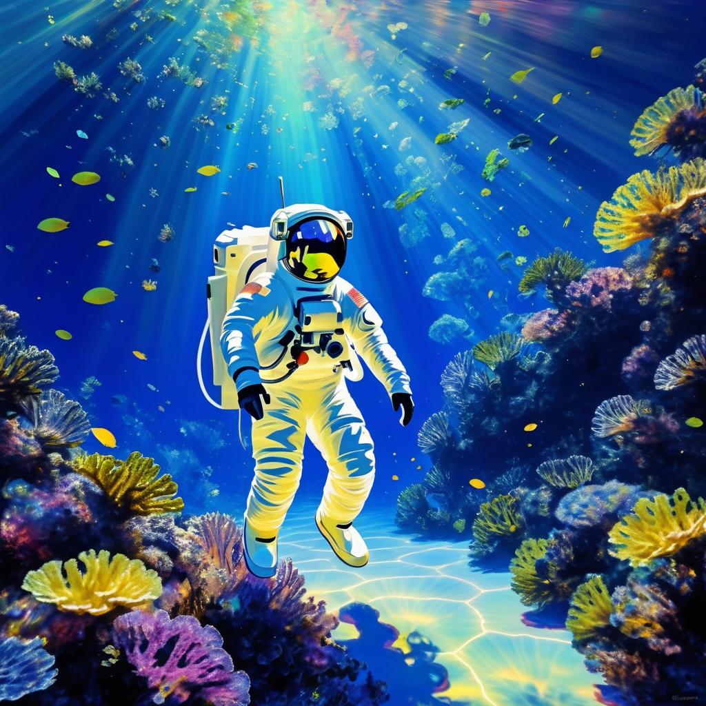 Astronaut Exploring Underwater Reef Wonderland