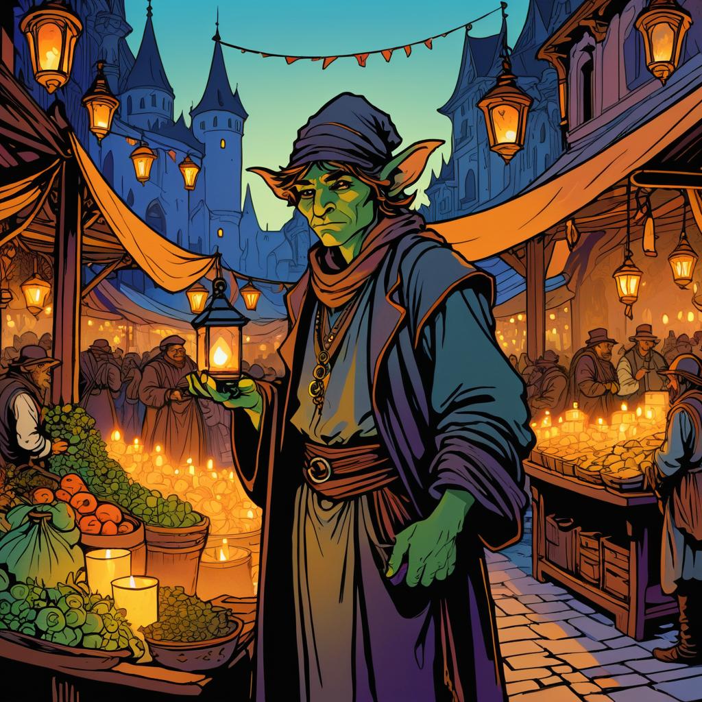 Twilight Goblin Merchant in Alphonse Mucha Style