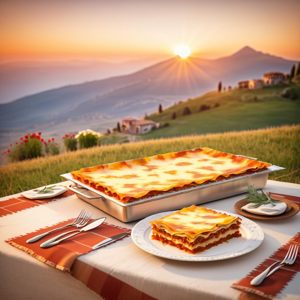 Rustic Table Setting with Sunset View