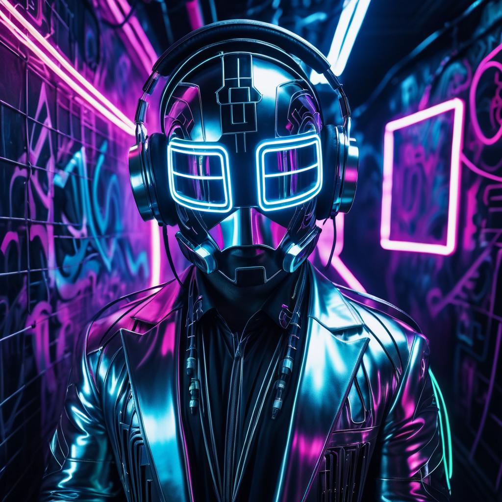 Cyberpunk Musician in Neon Rave