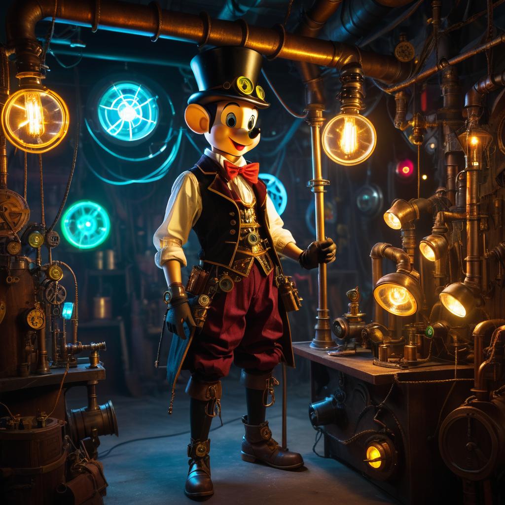 Steampunk Pinocchio in Whimsical Workshop