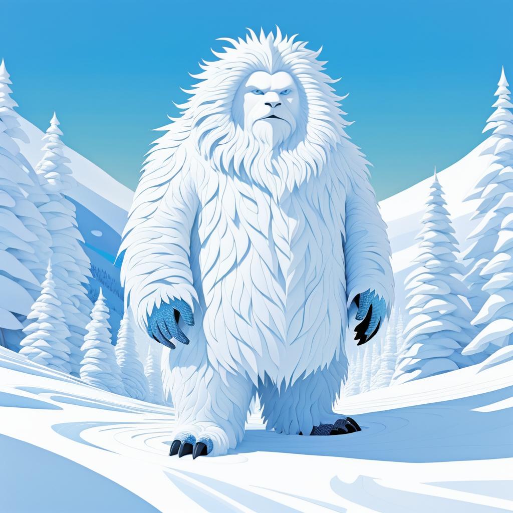 Dreamlike Yeti in Surreal Snow Landscape