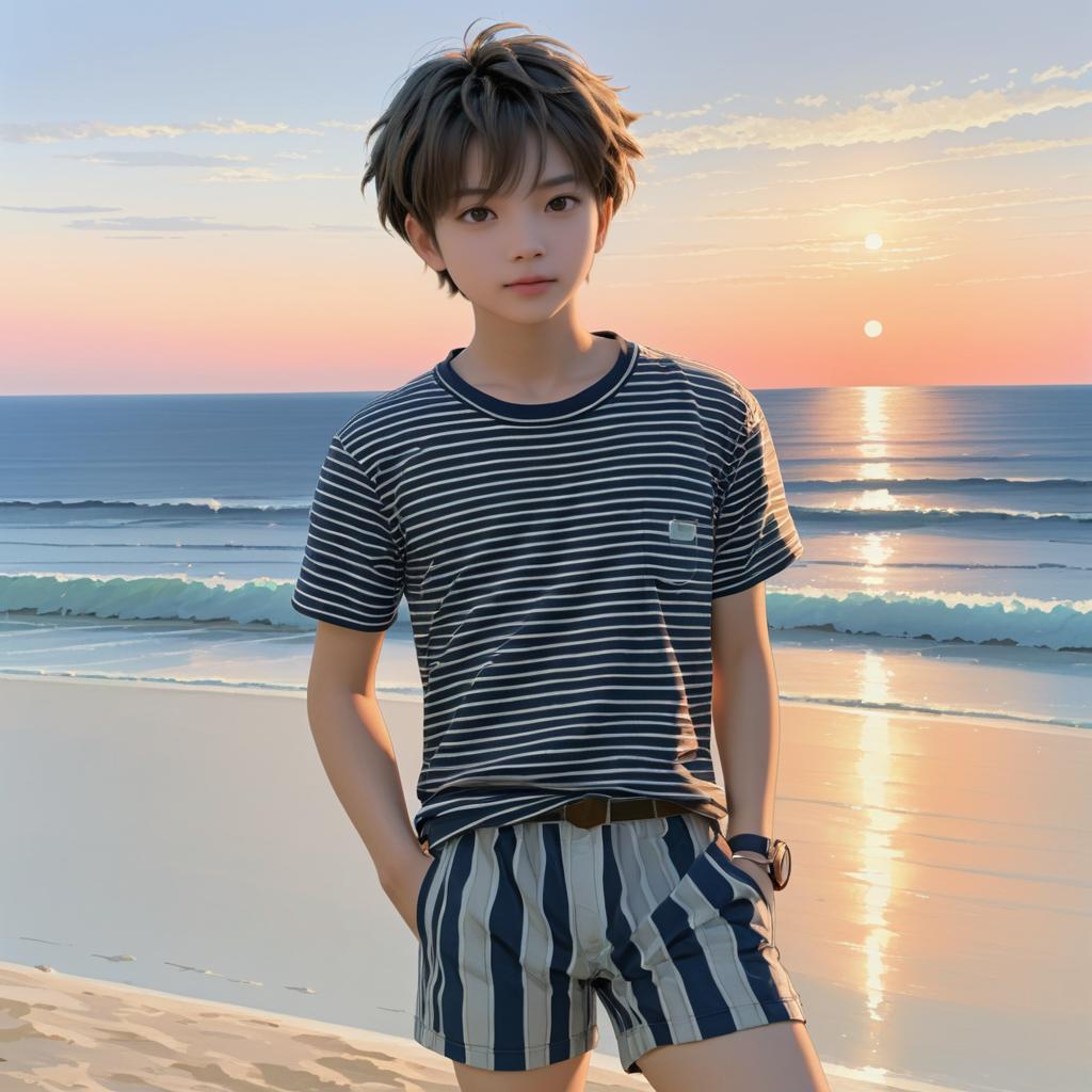 Charming Young Boy at Sunset Beach