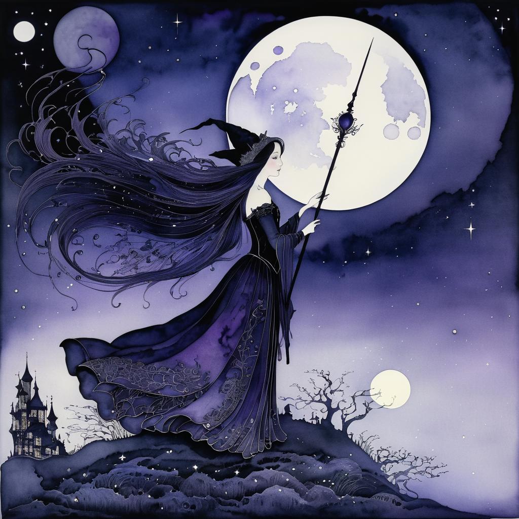 Enchanting Witch Under a Moonlit Sky