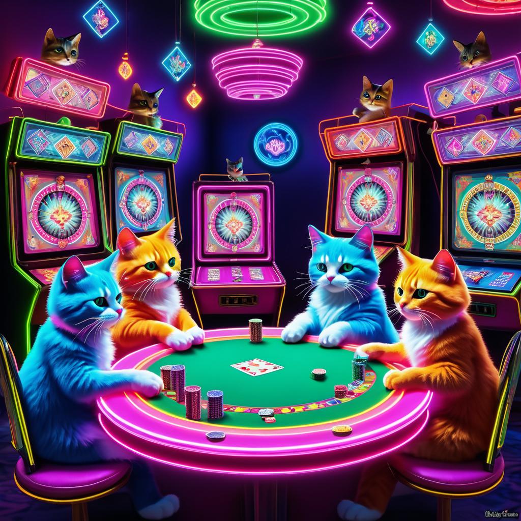 Surreal Cats Playing Poker in Arcade