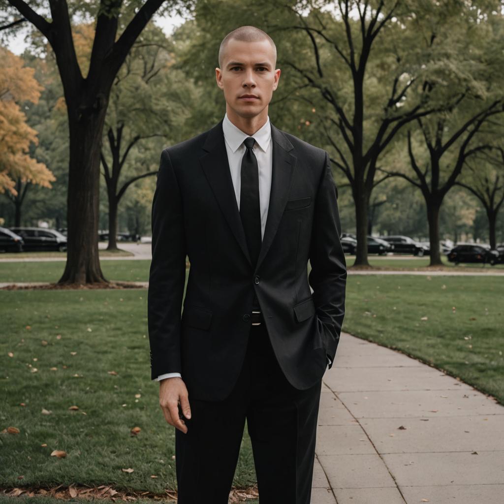 Athletic Man in Black Cashmere Suit