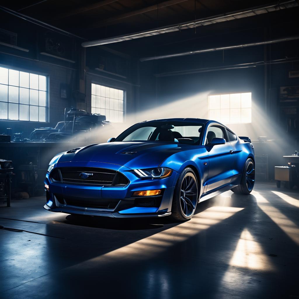 Cinematic Mustang in Dim Workshop Light