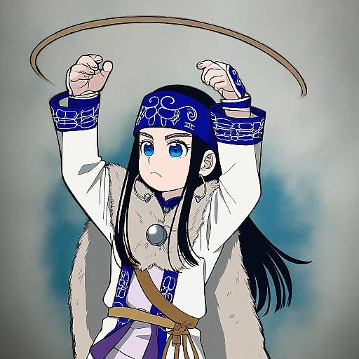 Illustration of Asirpa, golden kamuy in the style of Ishihara masumi