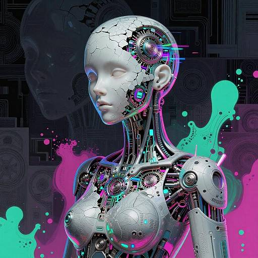 Cracked Porcelain Cyberpunk Android Portrait