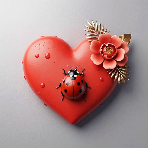 Red Heart with Floral Coral Bouquet