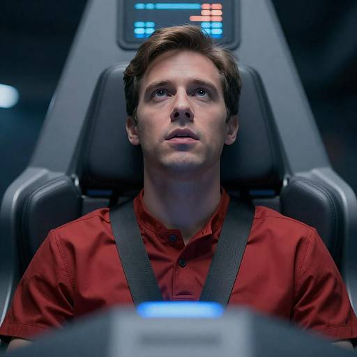 Man in Futuristic Cockpit with Blue Light