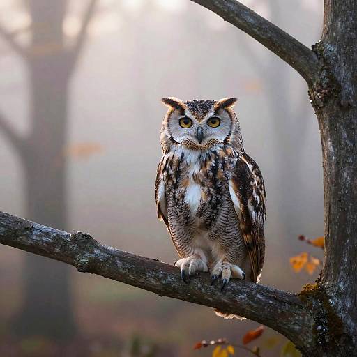 Majestic Owl in Misty Autumn Forest