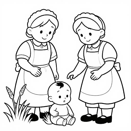 Baby Moses Found by Maids Coloring Page