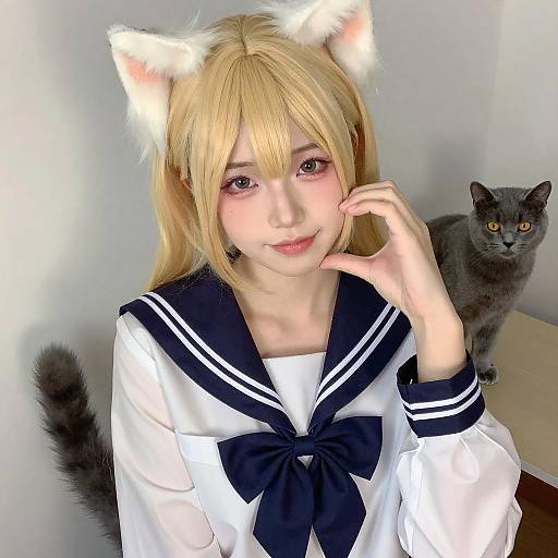 Blonde Cosplayer in Sailor Outfit