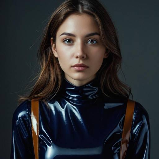 Young Woman in Glossy Black Latex Dress