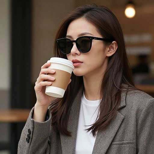 Woman in Shades with Coffee