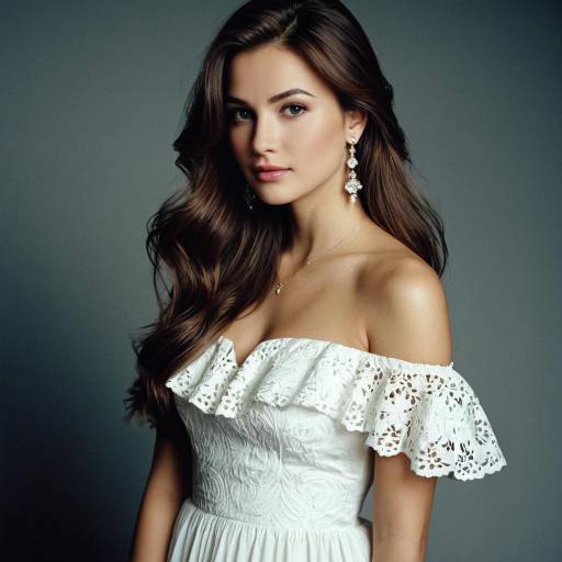 Elegant Girl in a White Off-Shoulder Dress