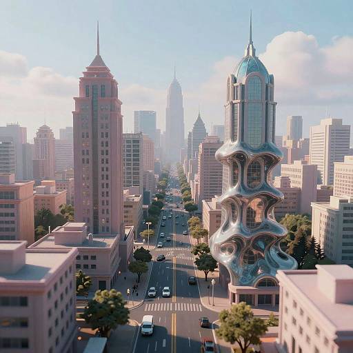 Surreal Fluid Cityscape Transformation