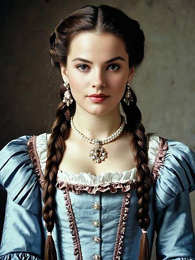 Young Woman in Historical Dress with Twin Braids