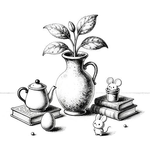 Whimsical Black-and-White Still Life