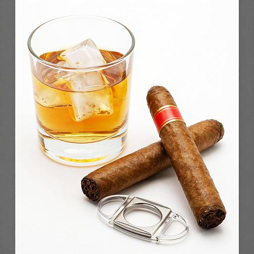 Whiskey Glass with Cigars and Cutters