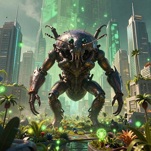 Giant Insectoid Creature in Futuristic Megalopolis