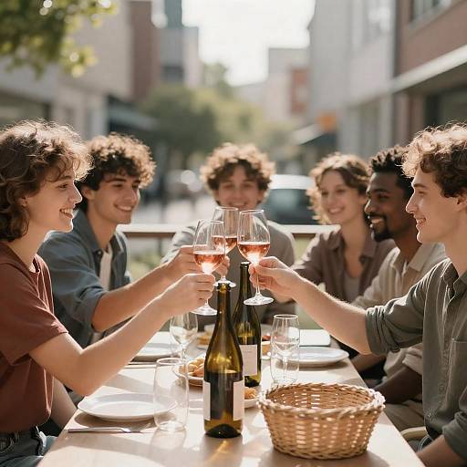Friends Toasting with Pink Wine Outdoors