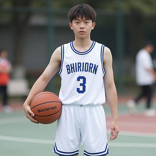 Photograph of an Asian teenage boy in a white 