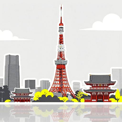 Minimalist Tokyo Landmarks Vector Illustration