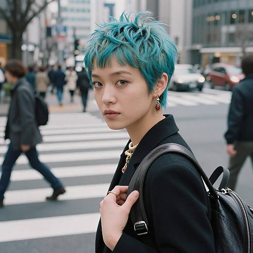 Elegant Girl Crossing Busy Tokyo Road