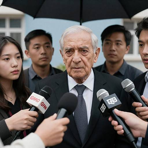 Elderly Man Giving Interview Outdoors