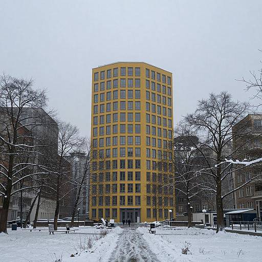 Cinematic Office Building in Snowy Park