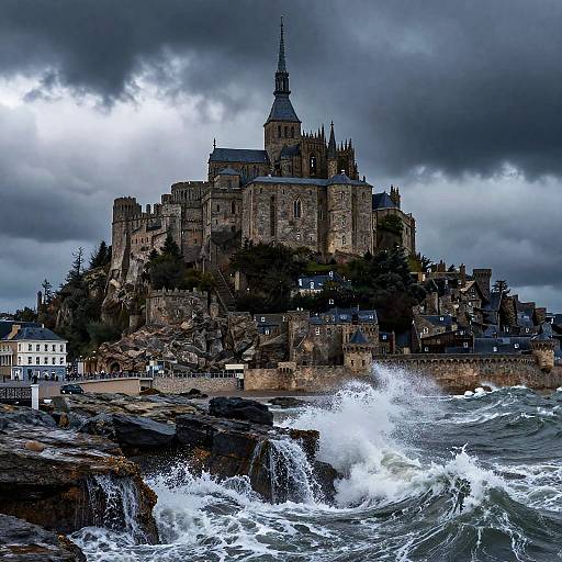 Gothic Castle on Stormy Cliff