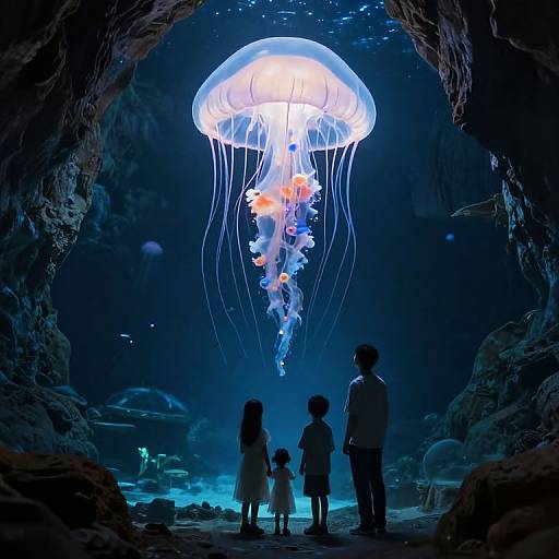 Family Beneath Luminous Jellyfish Glow